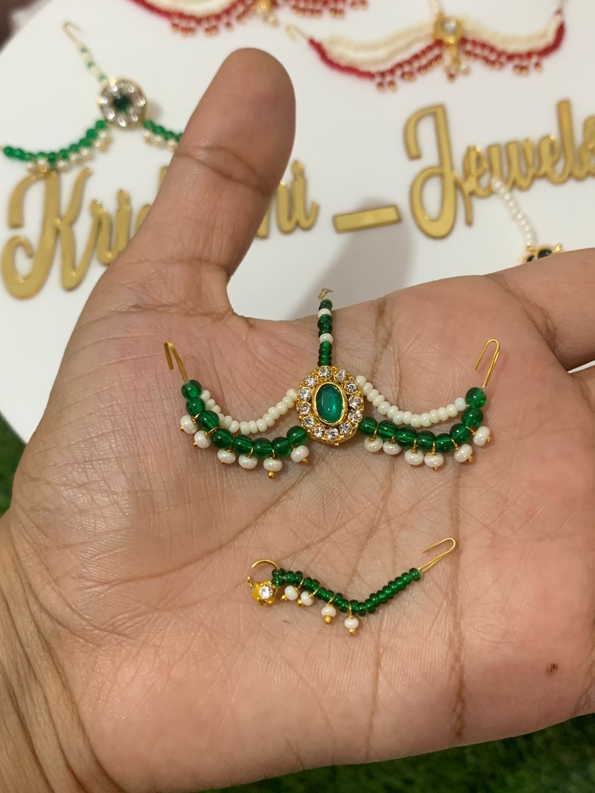 White Green Matha Patti Nath Combo